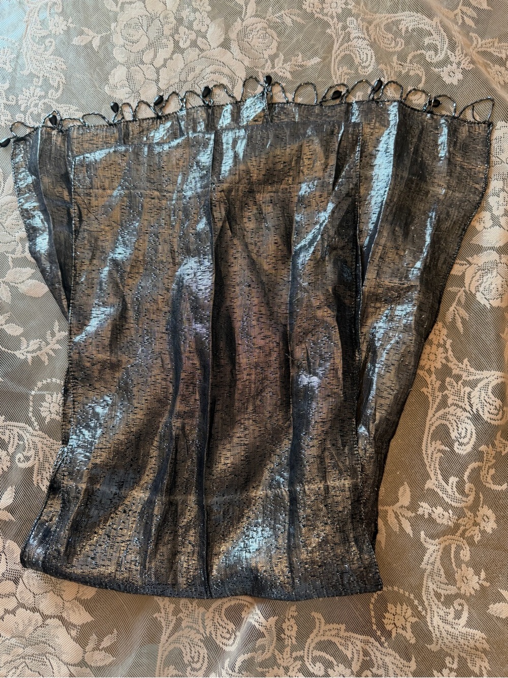 Vintage Metallic Gray Silver Scarf - Picture 7 of 8
